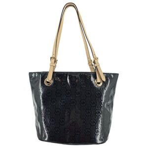 Michael Kors MK Black Patent Leather Tote Shoulder Bag Medium EUC!
